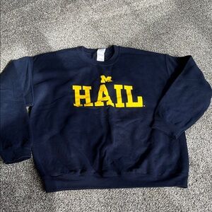 Gildan U of M Navy Crewneck with Yellow 'HAIL' Design